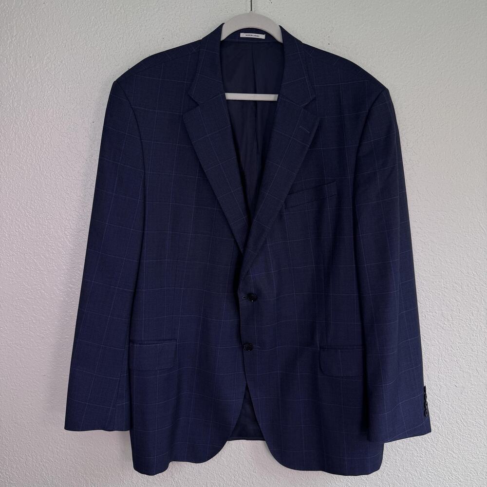 Peter Millar Blazer Jacket Mens 48 Tall Wool Sport Coat Blue Windowpane 48T